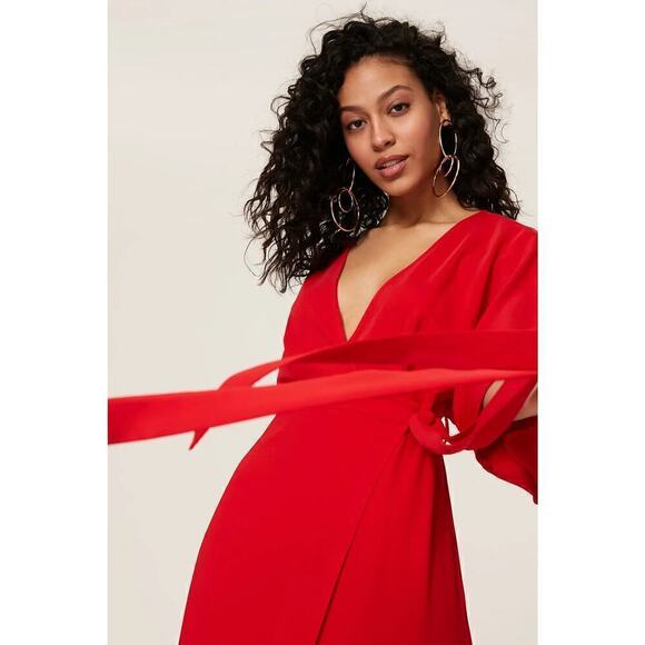 Great Jones Dress Short Sleeve Surplice V-Neck Tie Waist Wrap Maxi Red Small - Picture 4 of 12